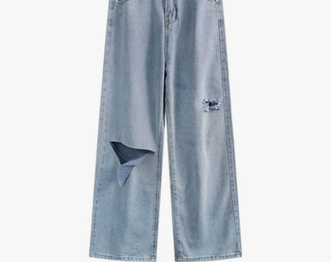 破洞牛仔裤女夏季薄款高腰设计感小众直筒拖地...