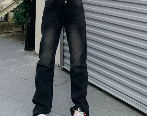 西西Cherry高腰牛仔裤女宽松直筒阔腿拖...