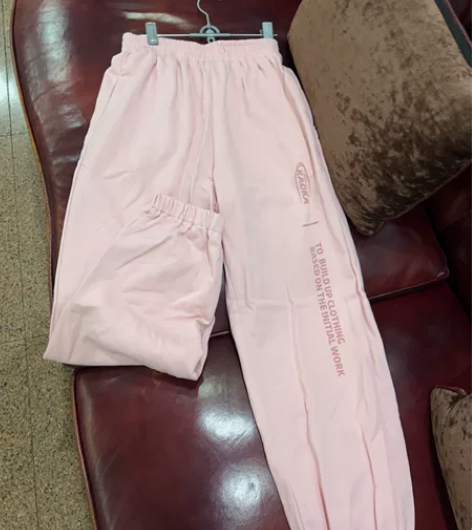 粉色运动休闲裤宽松高腰显瘦港风百搭束脚长裤...