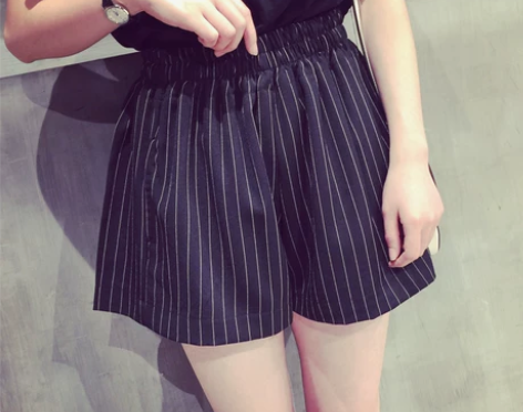 A7seven韩版竖条纹宽松显瘦松紧阔腿女...