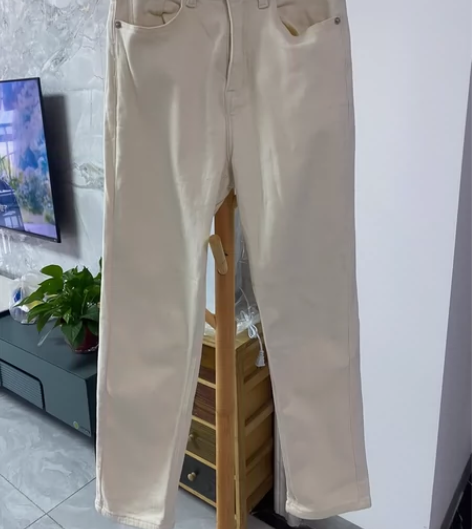 冬季韩版简约白色高腰直筒加绒牛仔裤 加绒！...