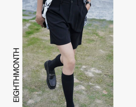 EM八月 西装a字短裤女夏薄款高腰阔腿裤黑...