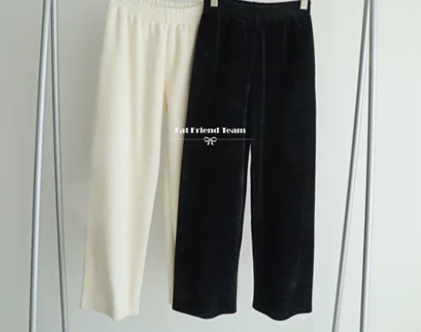 【胖友团】韩版松紧腰针织毛绒阔腿裤 201...