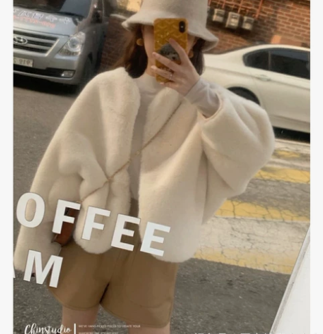 认真卖女装 钱夫人 短款仿貂绒外套 白色 ...