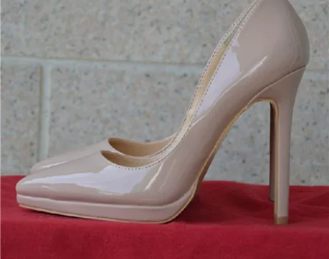 欧洲站早春款裸色防水台高跟鞋12cm浅口细...