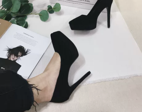 2022新款浅口单鞋真皮磨砂超细高跟防水台...