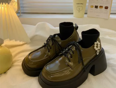 百搭粗跟英伦风玛丽珍鞋 绿色薄绒升级版36...