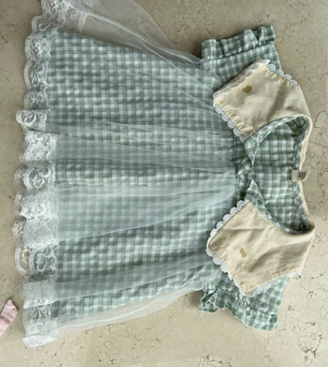 9新连衣裙 自家宝宝穿的 绿色纱裙 有跳丝...