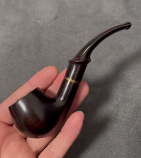 闲置烟斗一把，黑檀木内嵌铜锅烟斗，无上漆无...