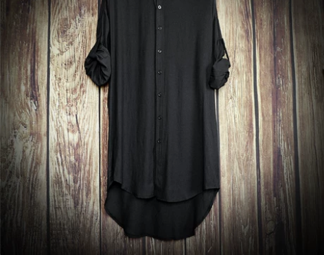 原宿衬衫男长袖2018新款中长款bf风黑色...