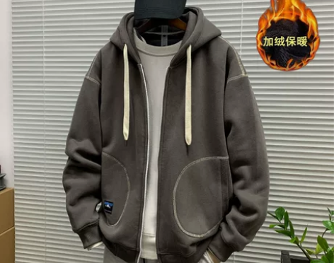 潮牌秋冬季拉链开衫卫衣男ins超火简约纯色...