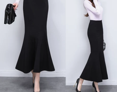 鱼尾裙 长裙鱼尾裙包臀裙女秋冬黑色修身高腰...