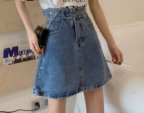 赫本风半身裙a字款牛仔短裙子新款夏天选对裙...