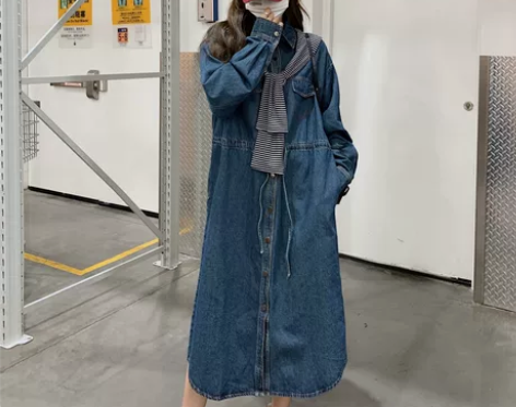 学院风披肩长袖牛仔连衣裙女春季2023新款...