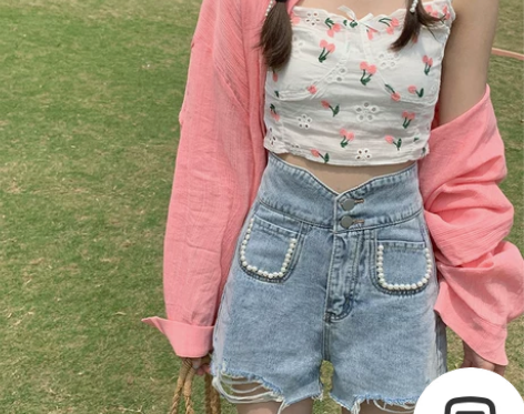 珍珠破洞牛仔短裤女2021夏季新款辣妹高腰...