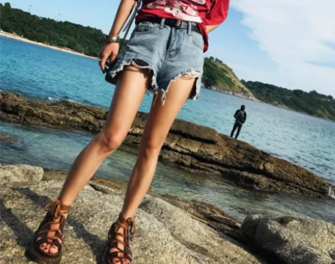 蓝色毛边热裤女 2017新款韩版百搭五分裤...