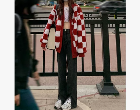 张子憨 开叉牛仔裤女高腰2021新款设计感...