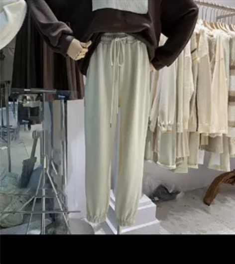 高腰显瘦阔腿裤子女秋冬季直筒束脚休闲裤，米...