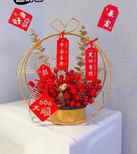 全新的装饰品,新年装饰花篮发财果带装饰,乔...