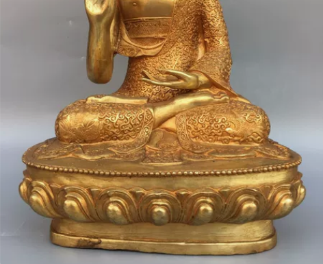 古董古玩佛堂玄关老铜器佛像摆件 铜鎏金释迦...