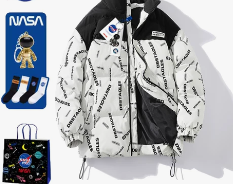 NASA联名潮牌羽绒服男2022新款立领冬...