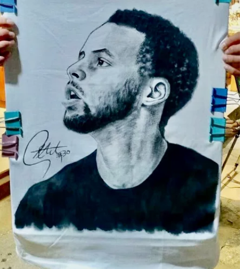 库里素描作品 画在短t上的哦 水洗不会掉色...