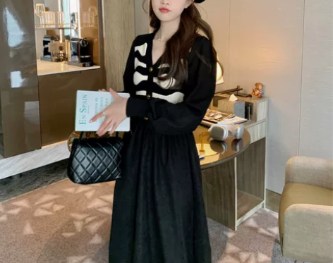 法式高级感长袖针织连衣裙女2023春季新款...