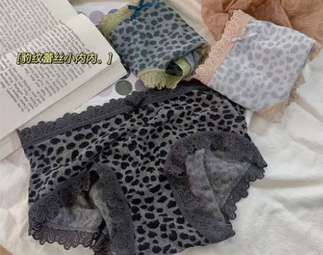 短裤女 蓝色短裤3条豹纹纯棉抗菌内裤女蕾丝...
