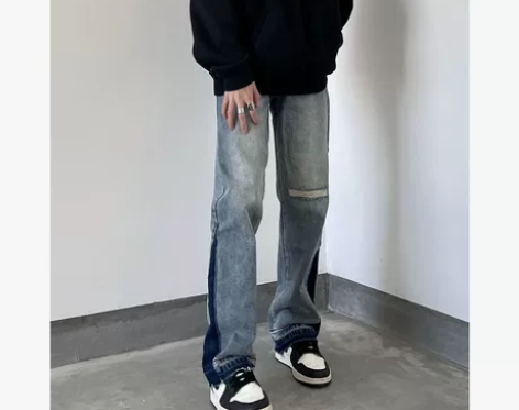 美式复古水洗牛仔裤男高街ins潮牌破洞宽松...