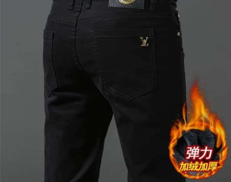 GTFY意大利高端黑色加绒牛仔裤男秋冬款修...