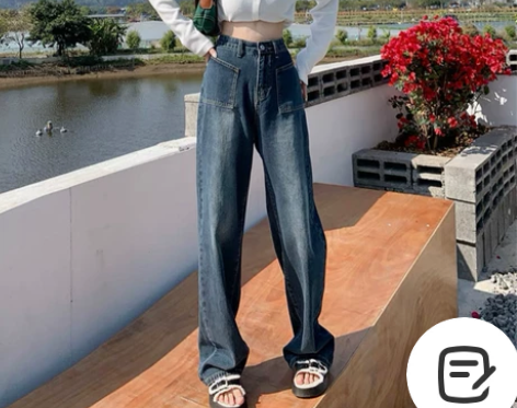 【博主清衣柜】HRZK高腰阔脚牛仔裤女春秋...