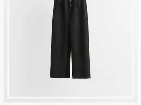 秋装复古高腰显瘦阔腿裤女新款港味排扣鹿皮…...