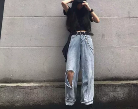 裤子女秋冬韩版ins复古百搭高腰bf宽松直...