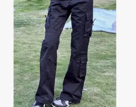 美式复古黑色直筒工装裤女小个子2022夏季...