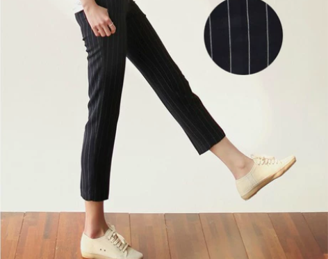 复古竖条纹裤子，微弹力 松紧腰 合唱穿了一...