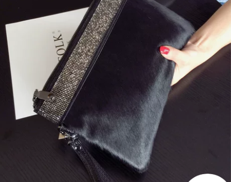 2016新款欧美手拎手腕包女士马毛单肩包斜...