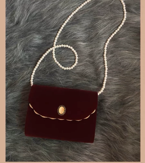 复古包女港风新款2022珍珠包丝绒森系晚宴...