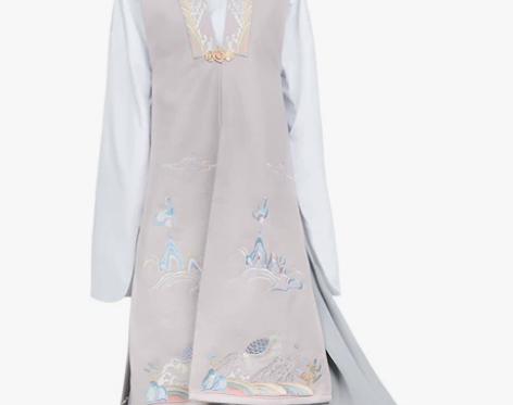 如梦霓裳春款汉服女装长比甲山海经昆仑玉绣花...
