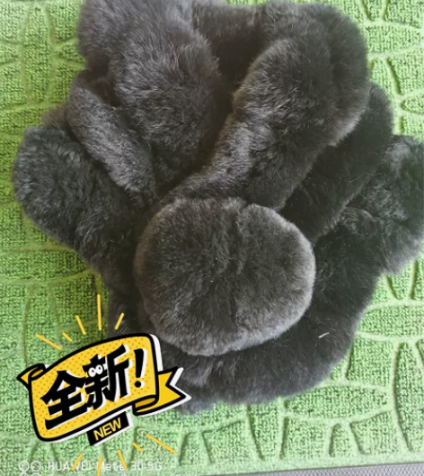 全新真獭兔毛纯黑色围巾 无论送礼自带都非常...