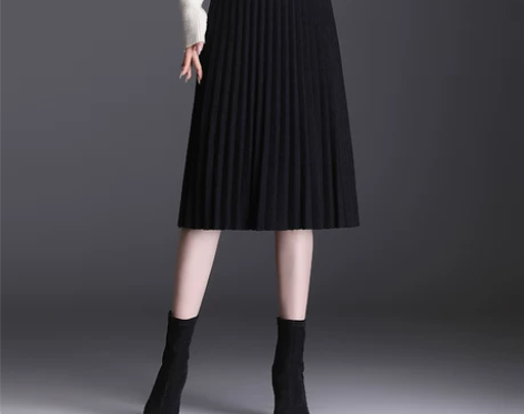 针织百褶裙女2022秋冬新款半身裙小个子中...