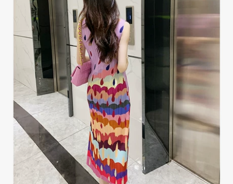 稀有中古三宅褶皱小众设计高级感连衣裙甜美减...