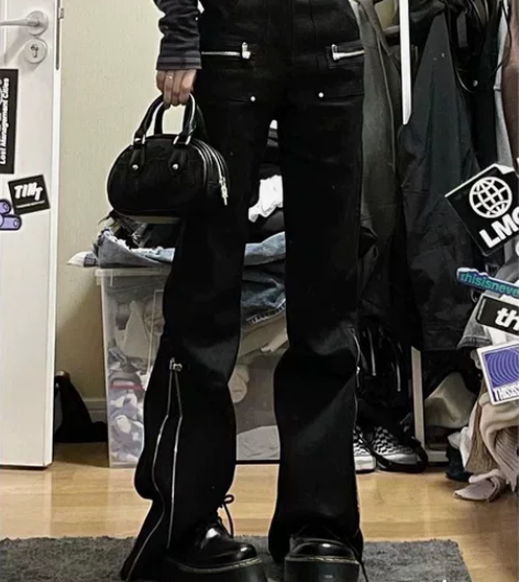 复古高腰口袋拉链牛仔裤女2022秋冬新款显...