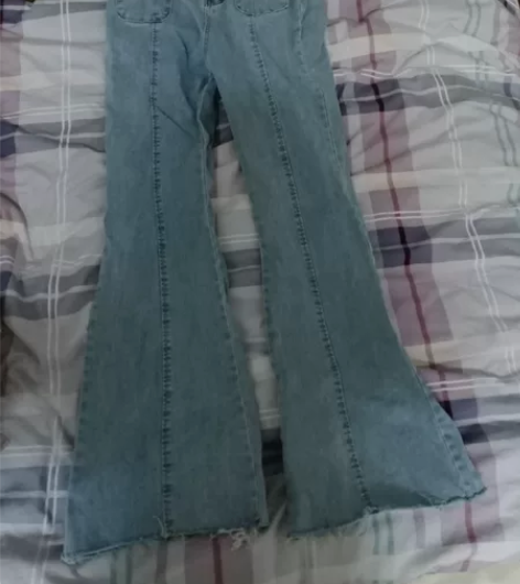 蓝色阔腿喇叭牛仔裤，女士，大码，适合165...