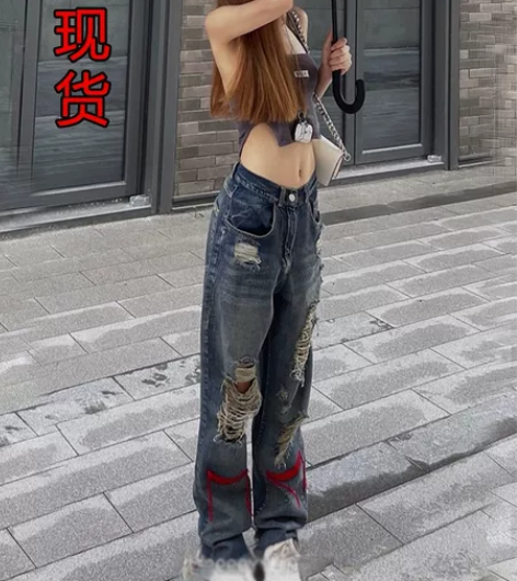 辣妹风高街乞丐个性破洞牛仔裤子女ins潮欧...