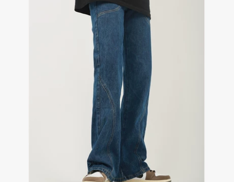 HBZ设计感ins韩国街头复古水洗微喇叭修...