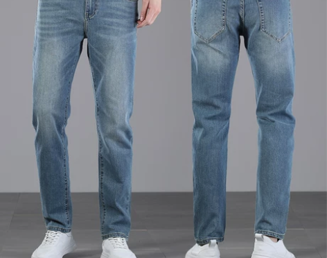 秋冬款浅色牛仔裤男宽松直筒男裤潮牌休闲裤长...