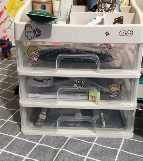 送贴纸化妆品四层收纳盒抽屉式收纳桌面大容量...