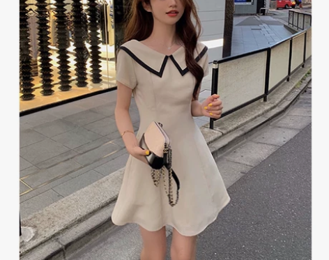 日系温柔风桔梗法式小众复古连衣裙女夏202...