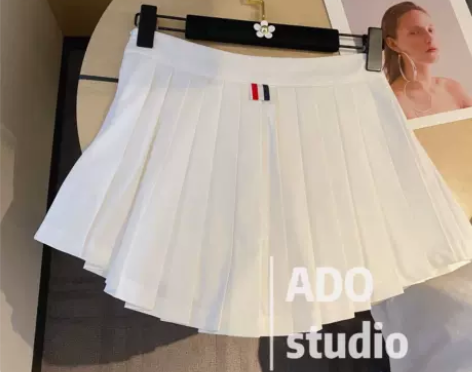 tb白色A字百褶裙女2021秋季新款百搭显...