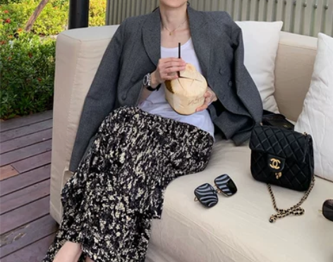 夏季薄款气质碎花半身裙中长款高腰a字裙设计...